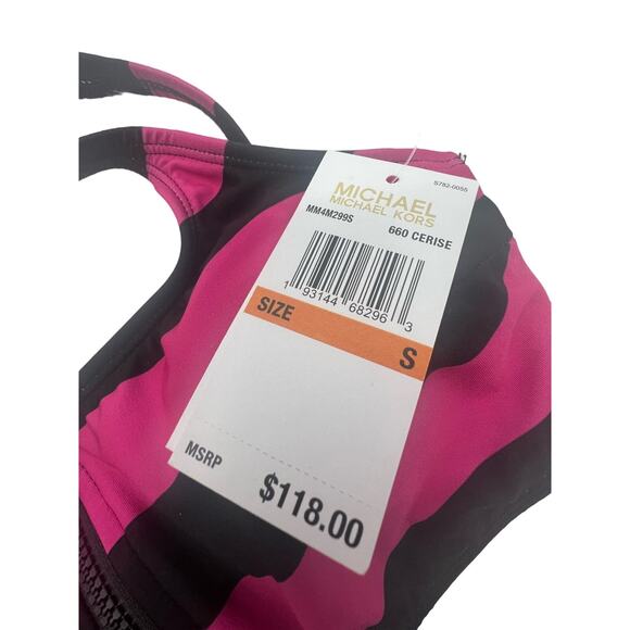 Michael Kors Two-Piece Swim Suit Pink and Black Stripes Size Small New with Tags - Picture 3 of 11